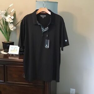 Maelreg-Men's Black Short-Sleeve Performance Polo with Patterned Trim-NWT